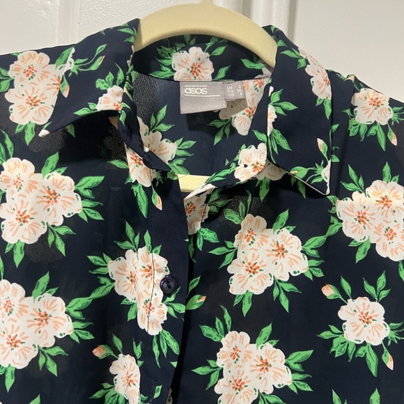 Floral Print Women's Top asos size 4, women’s small black green pink long sleeve - Picture 4 of 6